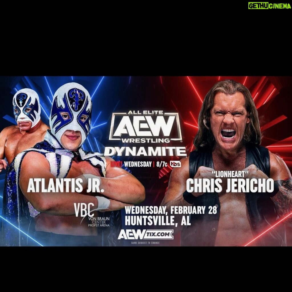 Chris Jericho Instagram - 30 years ago when I started wrestling for @cmll_mx in Mexico as #CorazonDeLeon, the legendary luchador #Atlantis was both a great opponent and even better mentor. Tonight, a full circle moment happens, as I face his son @atlantis.jr on #AEWDynamite as #LionHeart! This is match is gonna be unforgettable for so many reasons…don’t miss it!! @aew Von Braun Center
