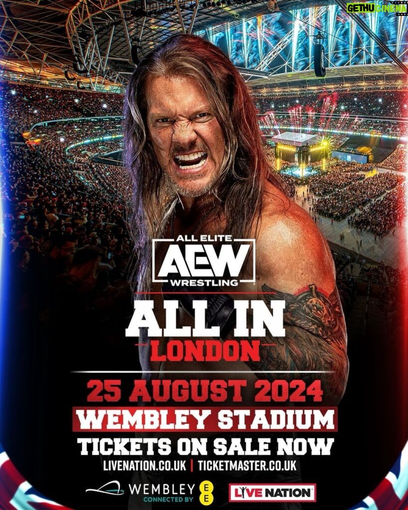 Chris Jericho Instagram - Following a record shattering UK debut at @wembleystadium this summer, All Elite Wrestling (@AEW) will return to Wembley in 2024 over the Bank Holiday on Sunday 25th August, #AEWAllIn London!!! It’s gonna be even CRAZIER than the first one! Get your tickets NOW at AEWtix.com!! Tickets are on sale now from £30! 🎟 https://www.livenation.co.uk/artist-all-elite-wrestling-1416841 Wembley Stadium