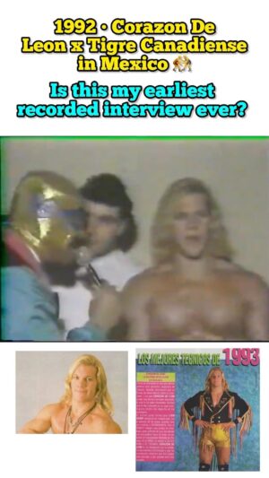 Chris Jericho Instagram - This is INSANE….I’ve never seen this! This was from December of 1992 and had just turned 22 years-old! A babyface in Monterrey, Mexico as CORAZON DE LEON with the Latin Lover and my departed brother #MikeLozanski aka Tigre Canadiense!! Priceless memories!! 

#wrestling #wrestlinghistory #corazondeleon
