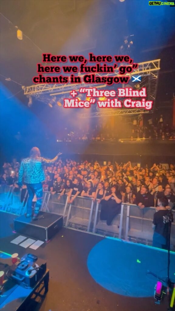Chris Jericho Instagram - HOLY HELL, #Glasgow! What a night at @qmunion! From rocking our setlist to “Here we Fuckin’ Go” chants to “Three Blind Mice” with our new friend Craig, did we have a riot or what?! 🤘🏴󠁧󠁢󠁳󠁣󠁴󠁿 See you tomorrow, Newcastle! Last minute tickets and VIP at FOZZYROCK.com #fozzy #rockbands #glasgow Glasgow, Scotland