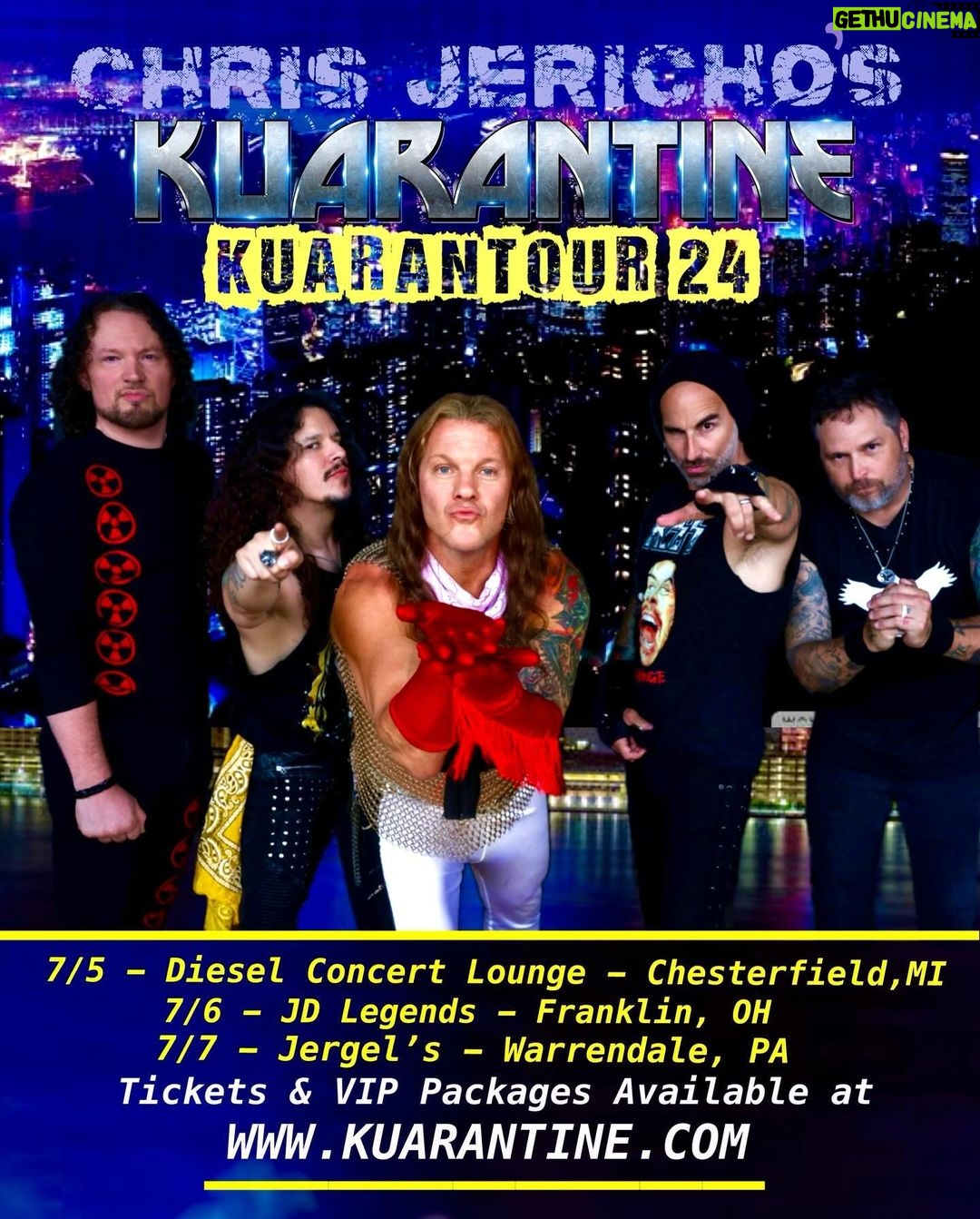 Chris Jericho Instagram - Stoked to announce that the new @kuarantine_official single, “Good Girl Gone Bad” will be released THIS THURSDAY, March 21 on all streaming platforms and rock radio across the nation!! The mission of #Kuarantine has always been to pull the forgotten gems from the non-makeup, ‘80s @kissonline catalog, give them a modern polish and unleash them on current mainstream rock radio, so they can get the respect they deserve! With that in mind, we feel we’ve hit another home run with the 1987-released, underrated @genesimmons classic ‘Good Girl Gone Bad.’ It’s got more hooks than a tackle box, with a great chorus and brain-melting solos. This song is the perfect springtime tune to crank in your car and rock out with your unmentionables out! And with two Top 20 singles in our repertoire, we’re stoked to get to the Top 10 and beyond…It’s time to get KRAZY with KUARANTINE! And to further celebrate we are excited to announce the first leg of the 2024 Kuarantour! July 5- @dieselconcerttheatre- Chesterfield.MI. . July 6- @jdlegends -Franklin, OH. July 7- @jergels - Warrendale, PA. All tix and VIP packages available at Kuarantine.com! Kome rock with us! (Graphic by @97abdulmalik ) Diesel Concert Lounge