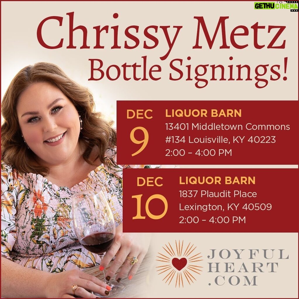 Chrissy Metz Instagram - ❤️Great news for our Joyful Heart Wine lovers in Kentucky! Chrissy Metz, Founder of the Joyful Heart Wine Company will be at two Liquor Barn locations on December 9th and 10th for bottle signings!🍷 12/9: Middletown 2-4PM 12/10: Hamburg 2-4PM