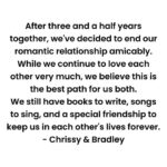 Chrissy Metz Instagram – After three and a half years together, we’ve decided to end our romantic relationship amicably.
While we continue to love each other very much, we believe this is the best path for us both.
We still have books to write, songs to sing, and a special friendship to keep us in each other’s lives forever.
– Chrissy & Bradley