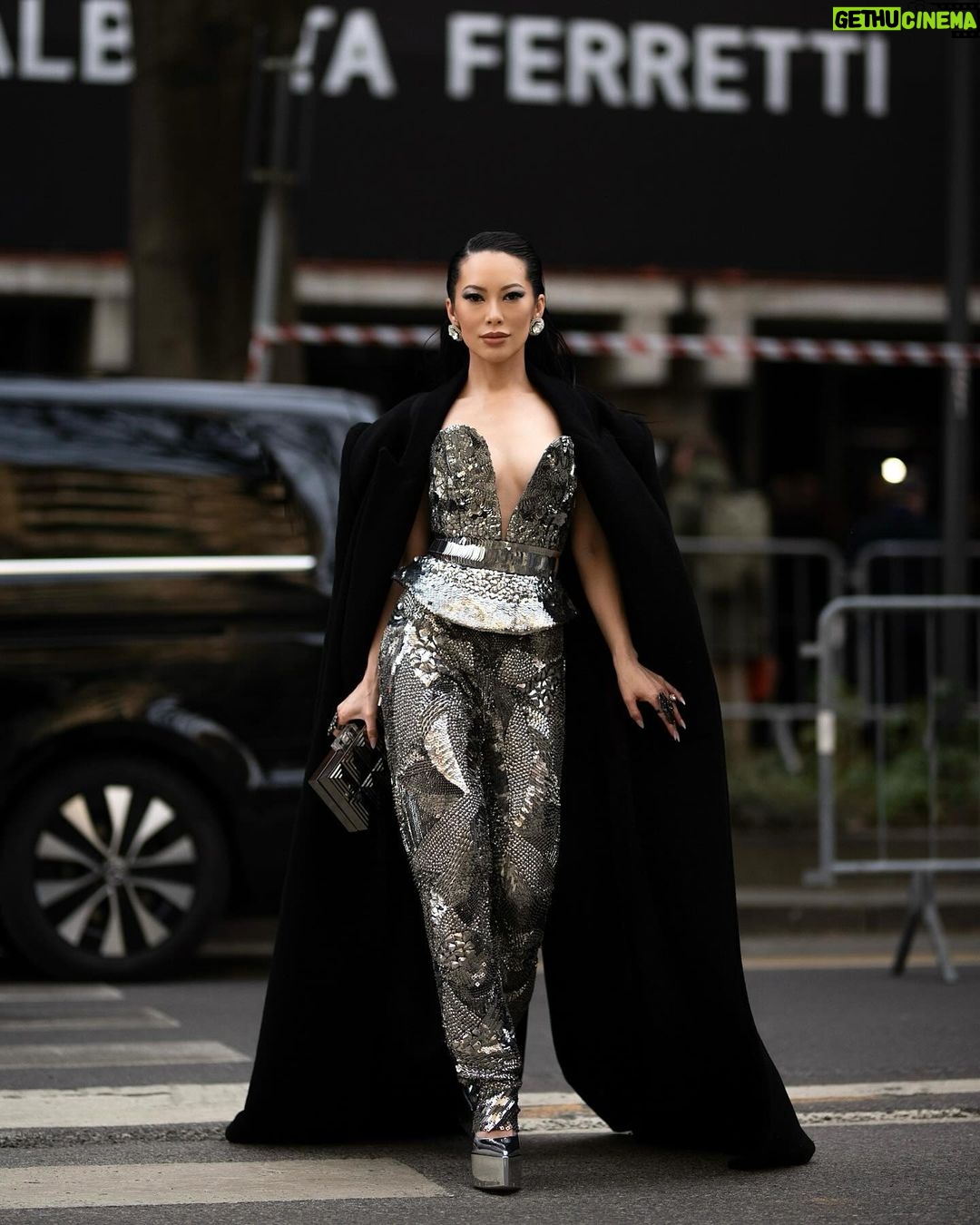 Christine Chiu Instagram - She’s day to evening, flirty and sexy, powerful yet vulnerable and full of surprises. She’s Gstaad to St. Barths, boardroom to dance floor, and will keep you wanting more. #albertaferretti bellissima collezione @albertaferretti 👏🏼❤️ 📸 @andrea__natali @brianaandalore Milan Fashion Week