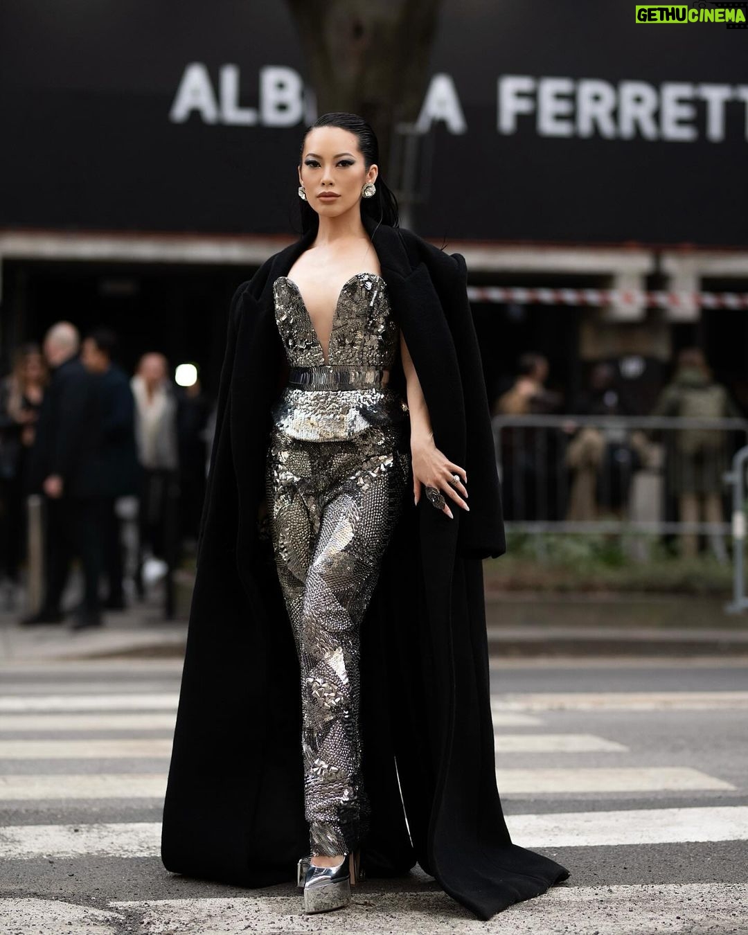 Christine Chiu Instagram - She’s day to evening, flirty and sexy, powerful yet vulnerable and full of surprises. She’s Gstaad to St. Barths, boardroom to dance floor, and will keep you wanting more. #albertaferretti bellissima collezione @albertaferretti 👏🏼❤️ 📸 @andrea__natali @brianaandalore Milan Fashion Week