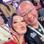 Christine Chiu Instagram - Splitting the 50 with @drchiubhps for an @usher concert and a splash of #SuperBowlLVIII … Baby G knew (slide 3) that it would burn 😭🏈💔 #ninergang #ninersnation #49ersfaithful Allegiant Stadium