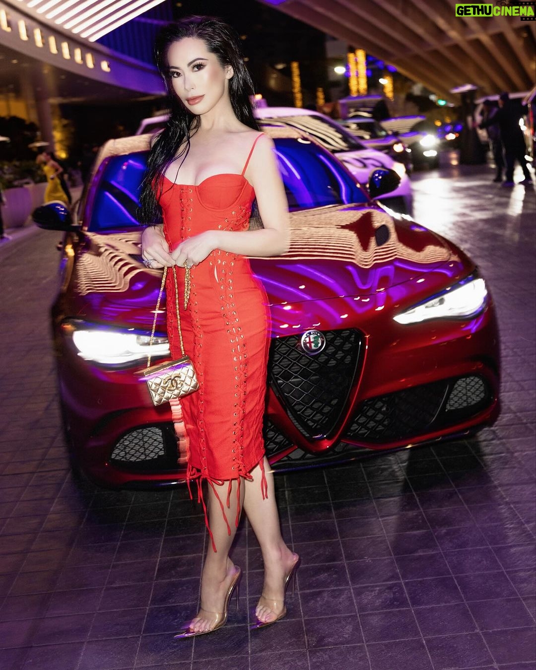 Christine Chiu Instagram - Sheβs rollin with the homies in the chic @alfaromeousa to @gqsports @gq @hwoodgroup @wynnlasvegas @farfetch @revolve parties before the big game ππππ€ Las Vegas, Nevada
