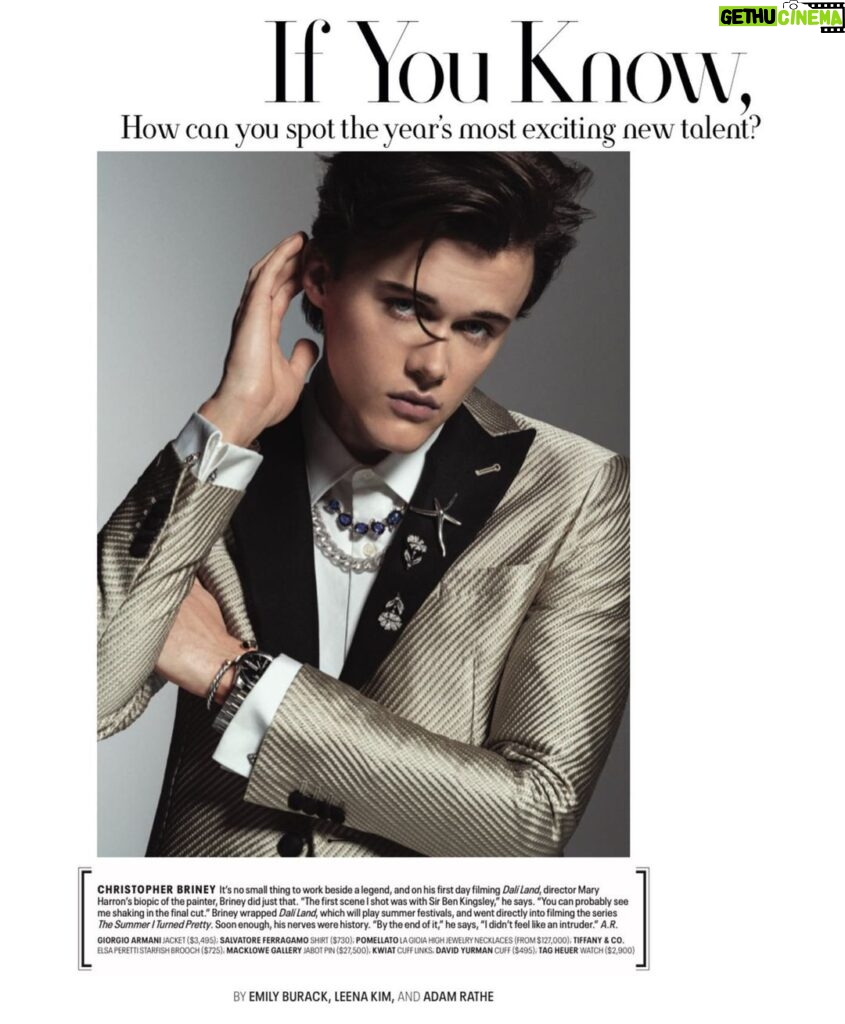 Christopher Briney Instagram - A huge shoutout to everybody who worked on the @townandcountrymag May issue. Thank you for letting me be a part of it <3 T&C: @townandcountrymag EIC: @stellenevolandes Photographer: @vsteves Stylist: @catpope22 Hair: @hairbyromorgan Grooming: @claudialakemakeup Jacket: @giorgioarmani Shirt: @ferragamo Necklaces: @pomellato Brooch: @tiffanyandco Pin: @macklowegallery Cufflinks: @kwiatdiamonds Bracelet: @davidyurman Watch: @tagheuer