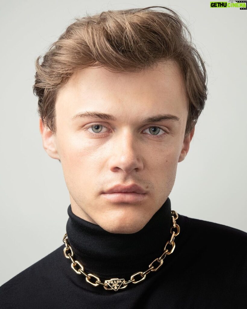 Christopher Briney Instagram - honored and excited to be wearing prada’s 100% recycled gold jewelry from their eternal gold collection. thank you @prada for making me feel all pretty 💕 #pradafinejewelry photos by: @spencerostrander