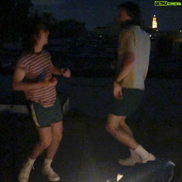 Christopher Briney Instagram - elio and oliver and a peach go dancing on a roof in brooklyn Northern Italy