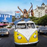 Cindy Crawford Instagram - At it again with @davidyarrow! Not many people can get me to agree to a 4am call time, but when David asked me to shoot on this famous strip of sunset boulevard, it had to be early on a Sunday morning so he could close the road. I love how David uses roads that draw in the viewer. A 70s hippie chick on an vintage VW was a fun concept and we once again incorporated a tamaskan dog in a cheeky way. Thanks to the incredible team - @davidyarrow, @samvissermakeup, @peter.savic and @allowitzstyles 💛