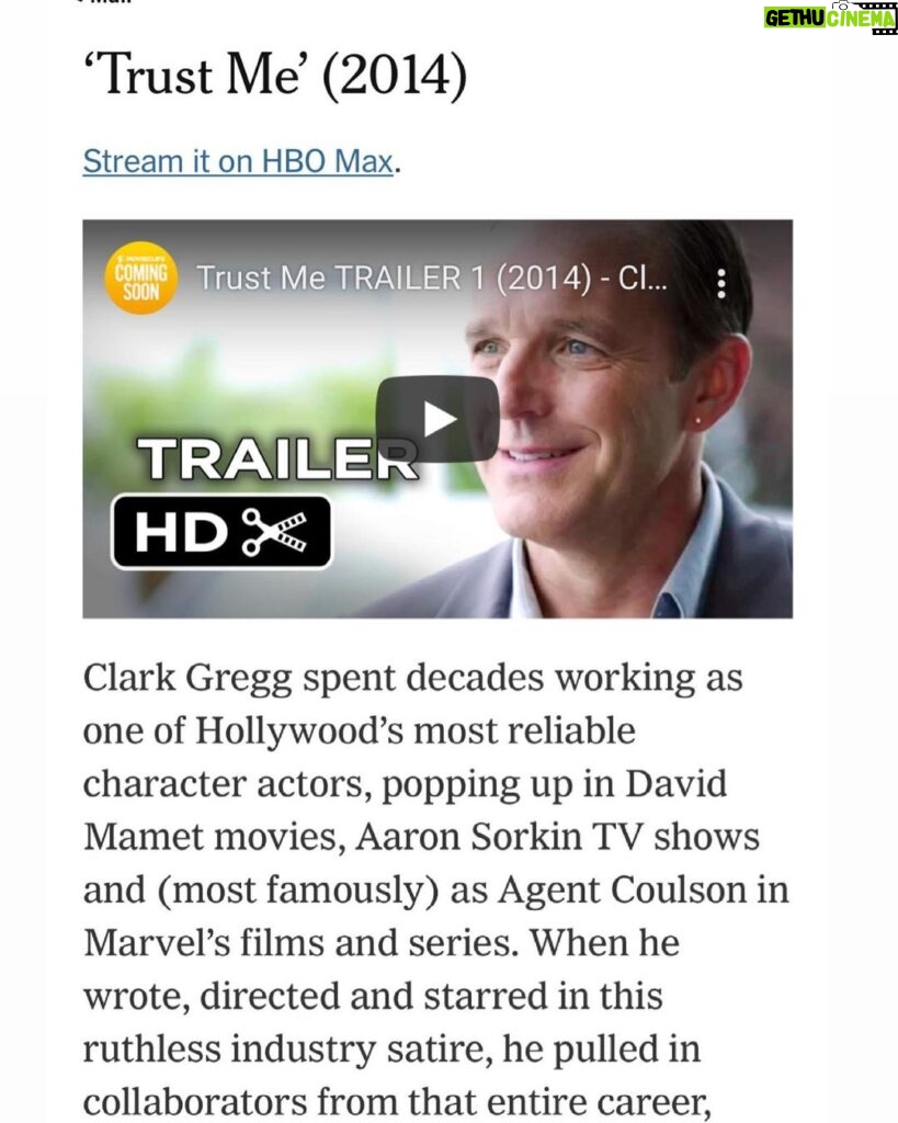 Clark Gregg Instagram - My lost indie love child Trust Me getting some love in @nytimes today. (See link in bio) Now streaming on @hbomax
