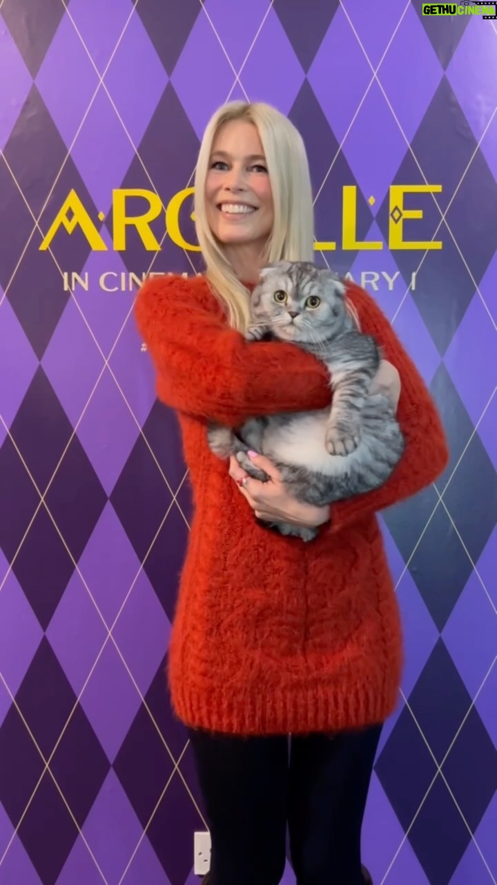 Claudia Schiffer Instagram - #ArgylleMovie press day 2! @chipthecat was such a diva about getting a tour of #TheArgylleExperience ❤️