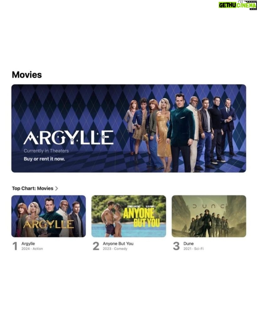 Claudia Schiffer Instagram - @Argyllemovie is #1 on iTunes in the US! This is amazing. Thank you to everyone for watching! 🤩