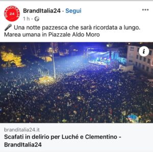 Clementino Instagram - Ieri sera abbiamo esagerato!!
Ci dicono… un successo senza precedenti!!!
Grazie SCAFATI ❤️