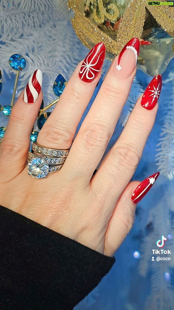 Coco Austin Instagram - First time I stepped out of my comfort zone and did a different design on each nail!! Usually, my OCD kicks in and can't handle it but Im liking these for now! Its festive! How long will I be able to keep this design is the question. #christmasnails