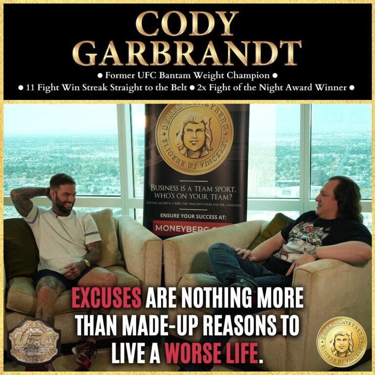 Cody Garbrandt Instagram - Cody Garbrandt is UFC Bantamweight Champion. He had a legendary 11 fight win streak straight to the belt. You don't win like that while loving your excuses. We all have excuses. Winners have excuses and losers have excuses too. THe only difference is valuing is that winners value their long term results, More than their short term feelings. And adjust their actions to reflect those values. The middle class either doesn't... Or they don't value things like prosperity and being able to provide for your family the best way possible. That's a lifestyle choice. Choose to conquer. Link in bio. -— 🏆 Coaching 10,000+ Elite Clients 📩 DM me “WEALTH” to learn more and earn more 🏆💰🤔 👉🏻 ⁣⁣⁣⁣⁣⁣⁣⁣⁣⁣⁣⁣⁣⁣⁣⁣⁣⁣⁣ Follow me, @derekmoneyberg! -— ⁣⁣⁣⁣⁣⁣⁣. . #entrepreneur #success #motivation #motivationalquotes #hustle #grind #hardwork #motivationmonday #entrepreneur #entrepreneurquotes #entrepreneurship #workhard #dedication #dedicated #business #riseandgrind #leadership #quotes #passion #successquotes #mindset