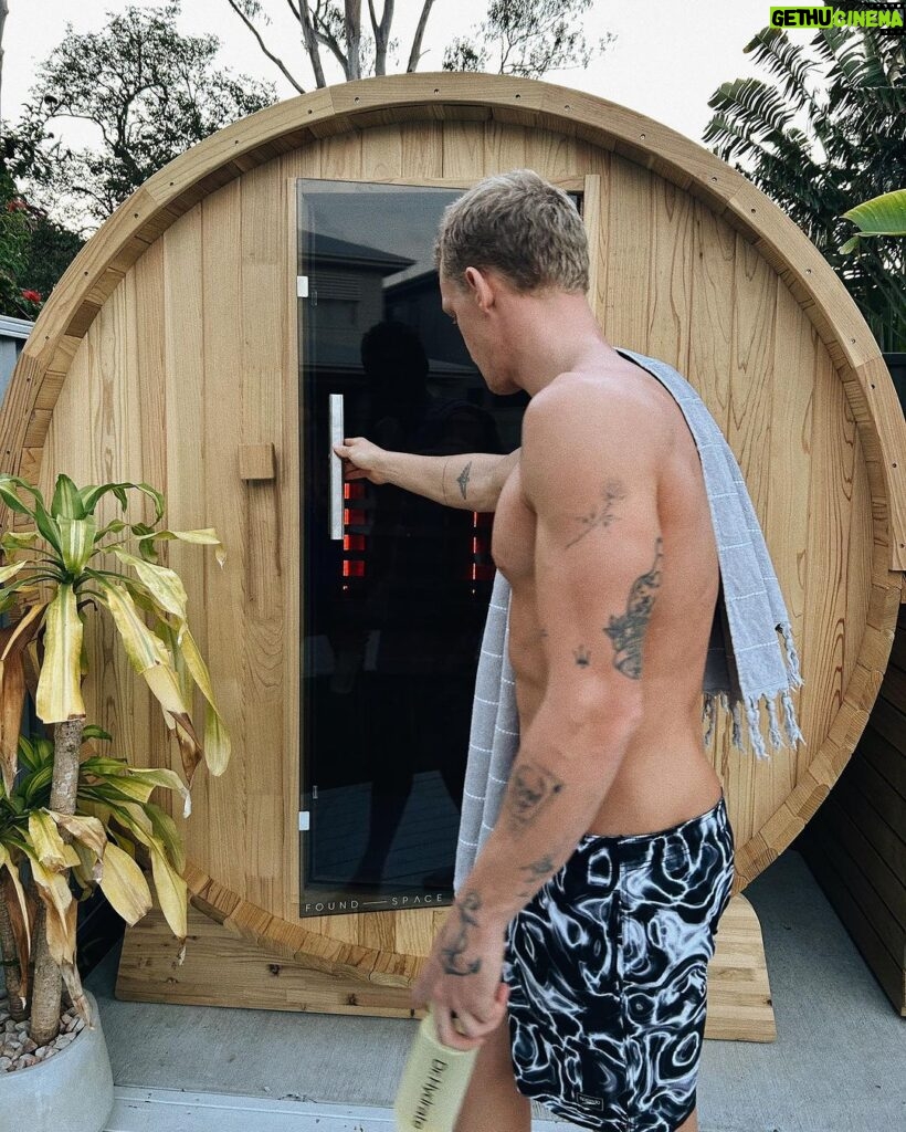 Cody Simpson Instagram - Just elevated my recovery game with @found__space. The infrared barrel sauna is the most elite addition to my backyard haven. Post-swim sauna sessions are go.
