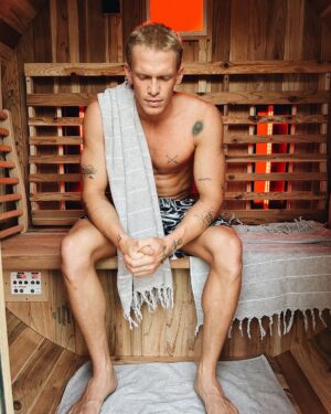 Cody Simpson Instagram - Just elevated my recovery game with @found__space. The infrared barrel sauna is the most elite addition to my backyard haven. Post-swim sauna sessions are go.