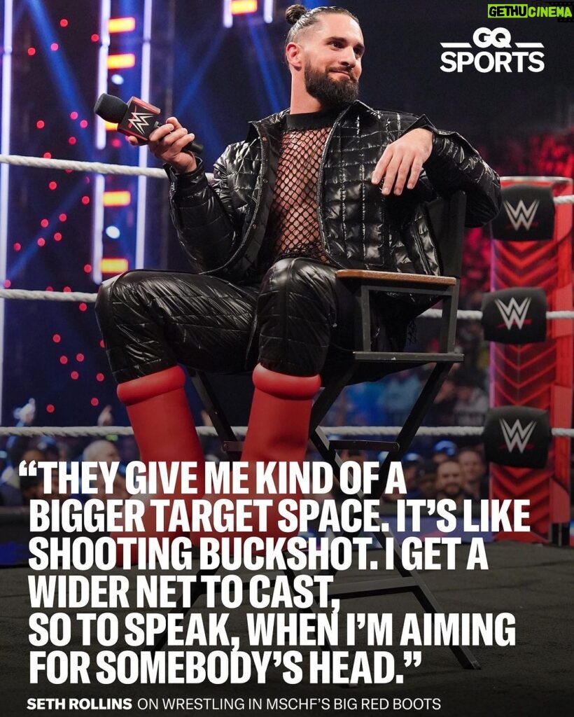 Colby Lopez Instagram - @wwerollins has become the WWE’s undisputed fashion king. At the link in bio, the self-proclaimed Drip God talks the origins of his outrageous style and wrestling in MSCHF’s Big Red Boots.