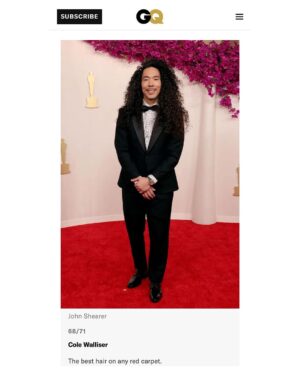 Cole Walliser Instagram - I mean GQ calling my hair the best on any red carpet is a bit beyond anything I could have imagined. Also honored to finally make the Hodinkee Oscars Watch list. 
Tux: @osso._ @ogemdi._ 
Watch: @simon_brette_watches 
Grooming: @penelopevazquez