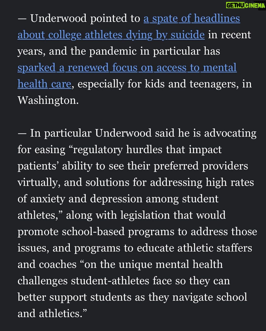 Colton Underwood Instagram - I came to Washington D.C. yesterday to meet with Members of Congress and their staff to discuss the mental health care crisis in our country. At a time when it can seem like we are divided on everything, this is an issue that unites. Everyone has a story of a loved one struggling with their mental health, and we have made great strides in talking about it more openly. I met with Members of the House and Senate on both sides of the aisle, and each of them had personal stories that made them want to make progress here. Specifically, I asked them to support legislation that would increase resources for student athletes who face enormous pressure on and off the court (field/rink/etc.). :) Thank you to each of these Members for taking the time to meet with me and to their dedicated staff who work hard to make our country better. I’ll be back soon because this is important, and it’s an issue we can reach across the aisle to address.