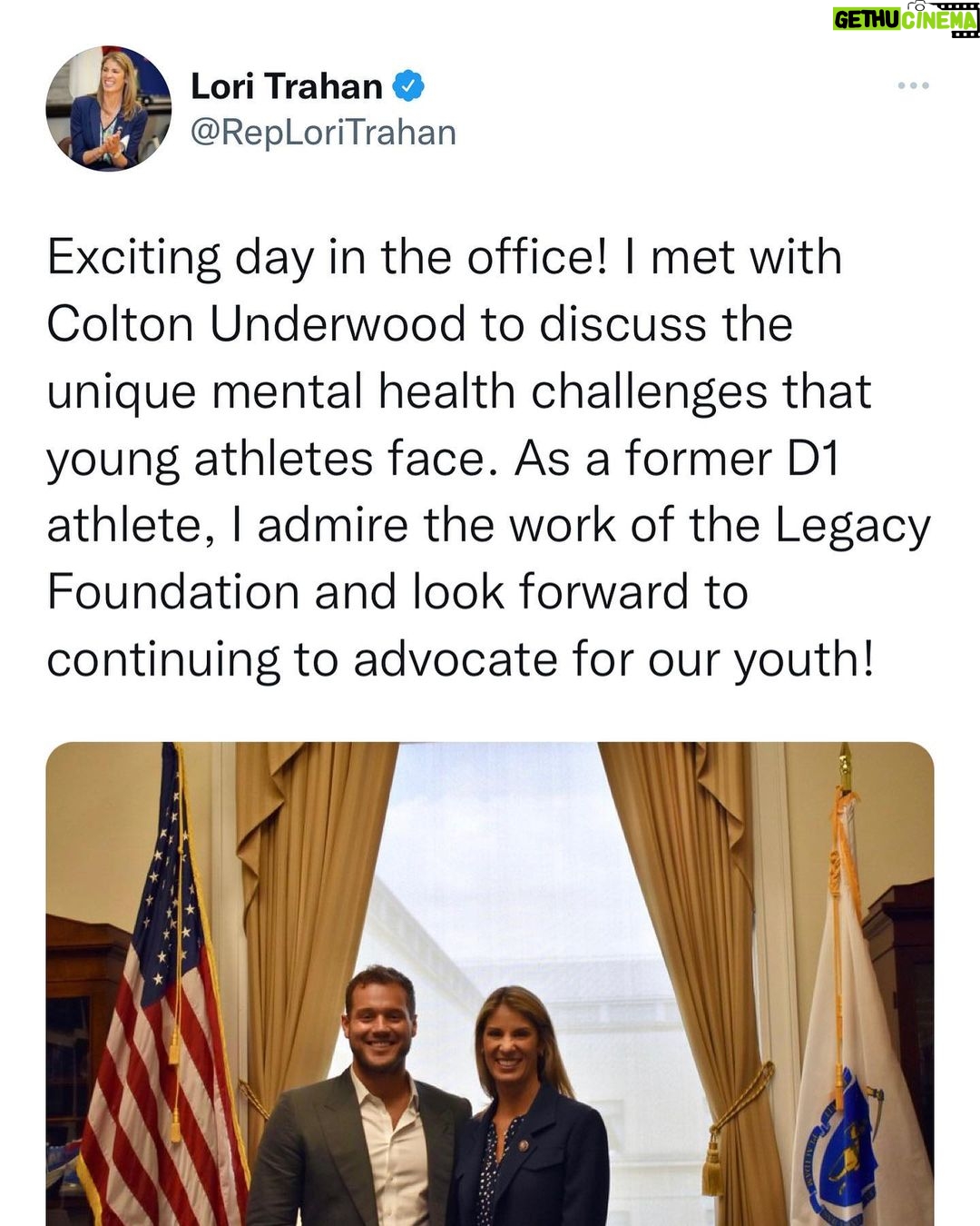 Colton Underwood Instagram - I came to Washington D.C. yesterday to meet with Members of Congress and their staff to discuss the mental health care crisis in our country. At a time when it can seem like we are divided on everything, this is an issue that unites. Everyone has a story of a loved one struggling with their mental health, and we have made great strides in talking about it more openly. I met with Members of the House and Senate on both sides of the aisle, and each of them had personal stories that made them want to make progress here. Specifically, I asked them to support legislation that would increase resources for student athletes who face enormous pressure on and off the court (field/rink/etc.). :) Thank you to each of these Members for taking the time to meet with me and to their dedicated staff who work hard to make our country better. I’ll be back soon because this is important, and it’s an issue we can reach across the aisle to address.