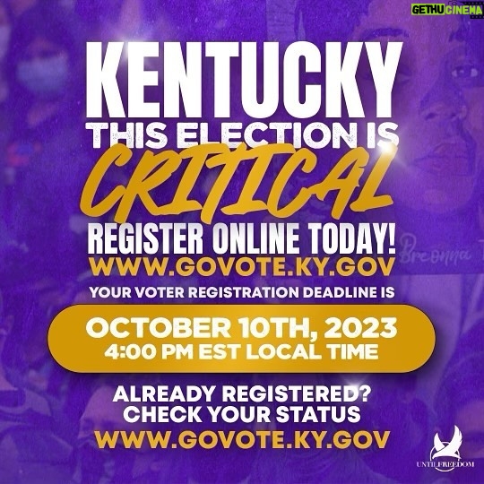 Common Instagram - Kentucky, there’s a critical Governor’s race happening next month and we need you to make your voice heard! Today, Tuesday, October 10th, is the last day you can register to vote! Just got to www.govote.ky.gov to check your registration and/or register online. Please raise your voices at the ballot box to ensure Governor Andy Beshear is re-elected. Early voting starts November 2nd and Election Day is November 7. #VoteForBreonna #RememberBreonnaTaylor