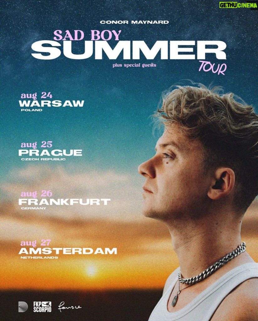 Conor Maynard Instagram - Who feels like crying as summer ends? Well have I got news for you 😀 I’m going on a mini tour at the end of this summer 🌅 POLAND, CZECH REPUBLIC, GERMANY & THE NETHERLANDS I will see you at the end of August! PRESALE Tickets go on sale on WEDNESDAY 3RD MAY at 11am CET and GENERAL SALE Tickets go live on FRIDAY 5TH MAY at 11am CET!