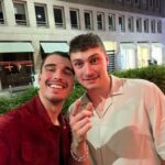 Corey Mylchreest Instagram - FYI - Mr Armani gives great hugs, people. Thank you @emporioarmani for bringing me to Milan, letting me see your work, and stealing my heart. The BEST weekend. @leowoodall and @sambuchanan100 - you cheeky bastards, I’ll be seeing you soon for sure xoxo @hollyevawhite and @petransellge massive thank you’s to you both as always
