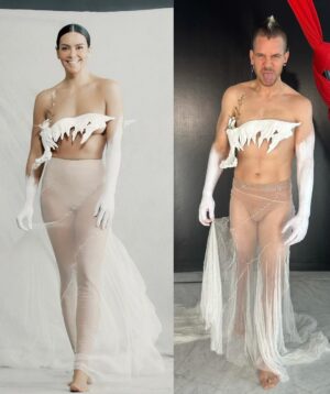 Cristina Pedroche Instagram - Lo que más me gusta de la navidad es mi estelar momento de moda de Nochevieja… Y ya son 10 años poniéndome el vestido de @cristipedroche y haciéndole una brutal competencia y poniéndole presión al máximo para ver si es capaz de al menos, igualarmelo!!!!
En sus fotos Cristina llevaba a Laia en en su tripita, en mi foto, yo llevo su cremita del culete en mis brazos ❤️🤪
#PedrocheCampanadas 🕰️🍇