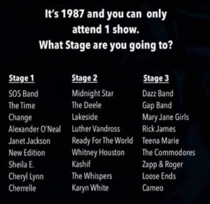 D-Nice Instagram - Mid flight to LA and came across this foolish from my sis @musicsermon. How in the world can I only select just one concert. Argh! 

I’m responding under protest! Well, since it’s based on the music they made up until 1987, I have to select stage 3. What’s your choice?

Repost from @musicsermon
•
Which show you hitting?
(Also, keep in mind that these shows will only have the catalog up until 1987.)
