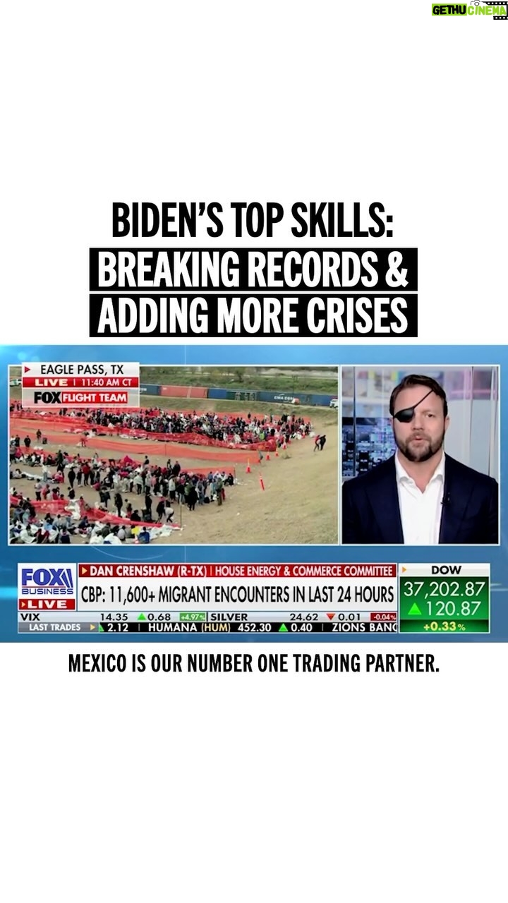 Dan Crenshaw Instagram - This is what happens when you have the worst immigration policies our country has ever seen: problems pile up. ICYMI — this week CBP halted rail operations at El Paso and Eagle Pass. The closure of these two rail ports will severely impact trade between Texas and Mexico. So… why did they close the ports? Migrants have been using the trains traveling through Mexico to get dropped off right next to our border. They climb on the trains and use them as free Uber rides to US ports of entry. We don’t have enough border patrol agents to cover the massive migrant influx, so they have to pull customs agents away from ports of entry, and now rail checkpoints as well. Earlier this year Mexico became our number one trading partner, and if imports and exports aren’t moving, we have a a huge problem. So now we don’t just have an immigration crisis, we have an economic crisis as well. Biden COULD use this problem as leverage with Mexico. Economic pain will always be worse for Mexico than us. Get migrants off the trains, stop letting Mexico be a direct transit zone into the U.S., etc… There’s a lot of ways this could be used to our advantage to drastically decrease the number of migrants we have at the border every day. But what has the Biden admin done so far? You guessed it. Nothing.