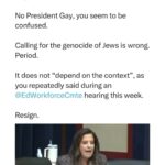 Dan Crenshaw Instagram – In case you missed it, @Harvard President Claudine Gay spoke at an @edworkforcecmte hearing this week on “Holding Campus Leaders Accountable, and Confronting Antisemitism.” 

She was asked several times if calling for the genocide of Jews violates the Harvard code of conduct. Her response? “It depends on the context.”

The next day @Harvard posted this statement on her behalf. So… why was President Gay unable to say this at the hearing? Did it really take universal outrage to admit that genocide is wrong? 

This is a disgusting display of blatant antisemitism. If it was any other protected class, she would immediately agree that it violates the code of conduct. But because antisemitism is not high enough in the DEI hierarchy, they have to stand with radicals.