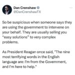Dan Crenshaw Instagram – Democrats think that the solution to every problem is more government control. This is a perfect example of why you should be afraid of that: