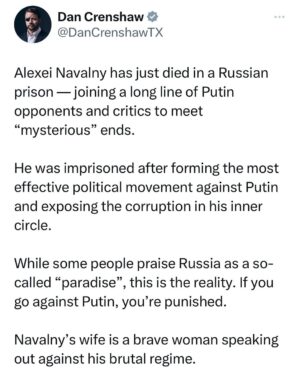 Dan Crenshaw Instagram - In case you forgot who Putin is, here’s a good reminder.