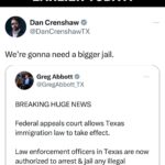 Dan Crenshaw Instagram – At this point, it’s like the Biden Admin is doing everything they can to make sure the border STAYS in crisis. 

ICYMI, earlier today a Federal Appeals court ruled a Texas immigration law could go into effect this weekend, allowing law enforcement officers in Texas to arrest & jail any illegal immigrants crossing the border. This was a HUGE win for Texas and for the rest of the country, but not even 24 hours later it was put on hold at the request of the Biden Admin. 

Americans won’t forget this come November.