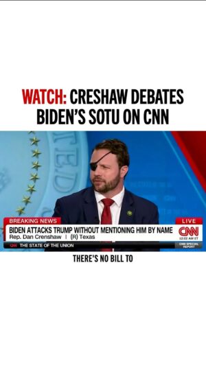 Dan Crenshaw Instagram - Truth be told, I’m tired of the modern form of the State of the Union, because it is anything but that. It’s not a speech about our Union, it’s a campaign speech, written by unimaginative White House staffers with zero writing skills or ability to craft a cohesive theme for a speech. Put that disconnected laundry list of campaign slogans onto a teleprompter in front of a guy who can’t complete whole sentences, and you’ve got a very sad “State of the Union.”

So I went on CNN last night to give my thoughts.