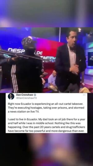 Dan Crenshaw Instagram - What’s happening right now in Ecuador is straight out of a horror movie.

The President of Ecuador has declared a 60 day state of emergency, mobilizing military forces in order to contain the situation. 

So where is this all coming from? Well, a number of reasons — but last weekend, the leader of Los Choneros “disappeared” from prison. He was known as "the most-wanted prisoner" and the gang he leads is responsible for assassinating an Ecuadorian presidential candidate last year. Since his disappearance madness has unfolded. No surprise that this group is directly tied to the Sinaloa Cartel. 

This is why I lead the Cartel Task Force in Congress. This is why I’ve called on Mexico to let us help them defeat the cartels with the might of our military. The disease is spreading quickly, and it’s right here in the Americas. 

#cartel #ecuador