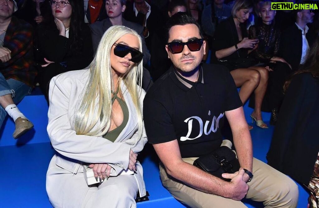 Dan Levy Instagram - unfathomably huge moment. @xtina Thanks @dior @mrkimjones @erl__________ for gettin’ gramps out of the house to see some cool clothes and meet royalty. Grateful for @ecduzit @johnny.hernandez.hair @staceykubasak Photo by Jordan Strauss