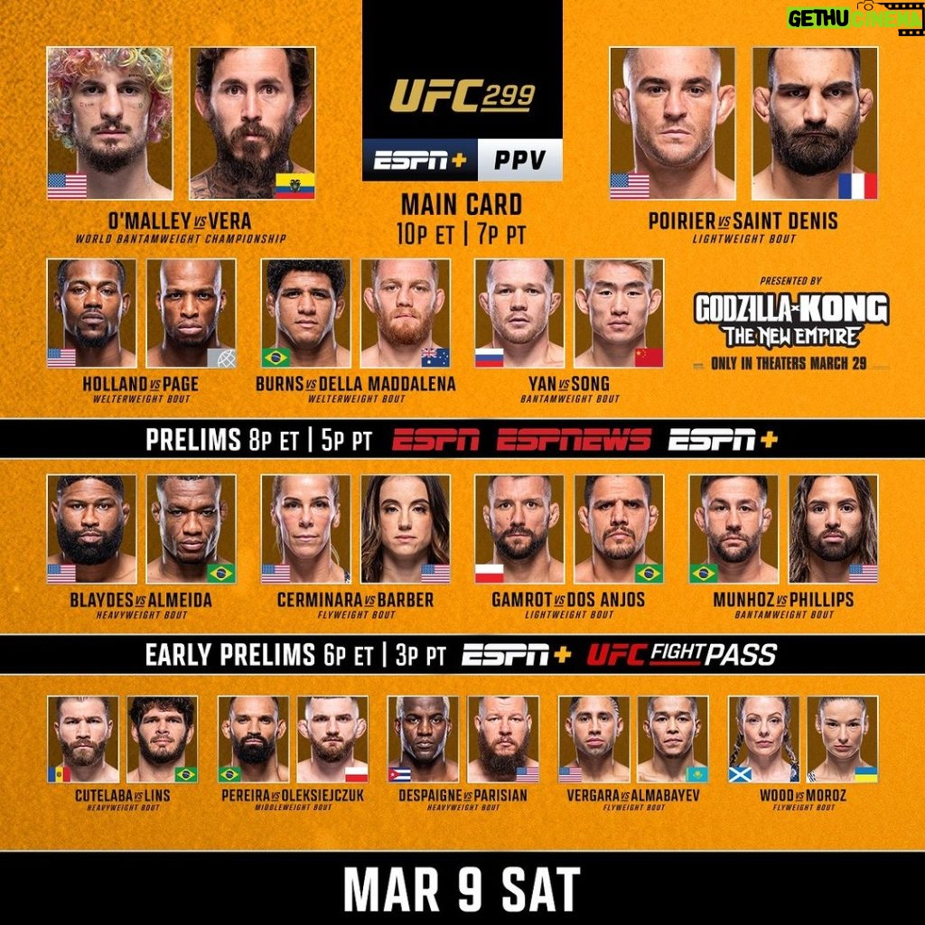Dana White Instagram - #UFC299 early prelims are LIVE in 20 minutes on @espn+ and @UFCFightPass!
