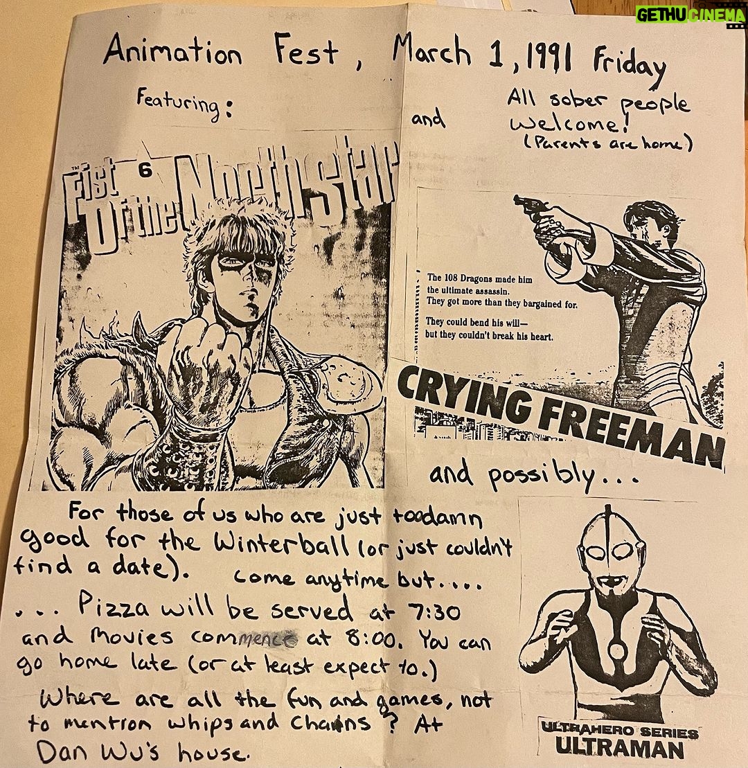 Daniel Wu Instagram - Woah! My Buddy from high-school Andrew, just sent me this. I have no recollection of this but obviously I did not go to the Winter Ball my junior year (and was maybe a bit salty?) in highschool so I organized an Anime fest at my house. I do remember my Mom had a copy machine at home so I was always using it to make stuff. I think I made a couple zines and tons of stickers with it. I am going to admit this now publicly for the first time because I believe the statues of limitation have me in the clear but I also made counterfeit Hot Dog Day tickets so I could get free hot dogs at school.