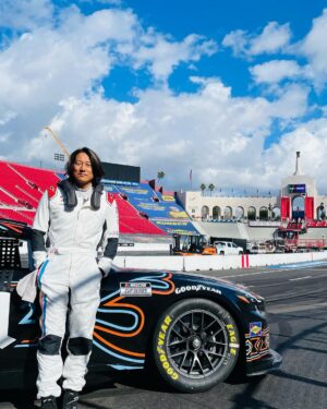 Daniel Wu Instagram - Getting the tour of the #nascarclash 1/4 mile track inside the LA Colosseum from @dennyhamlin ahead of the race this Sunday. Short and sweet.

 #wearestudentdrivers #nascar @nascar @toyotausa