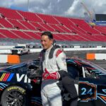 Daniel Wu Instagram - Getting the tour of the #nascarclash 1/4 mile track inside the LA Colosseum from @dennyhamlin ahead of the race this Sunday. Short and sweet. #wearestudentdrivers #nascar @nascar @toyotausa L.A. Collesium