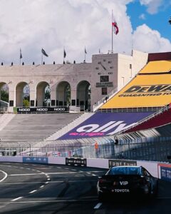 Daniel Wu Instagram - Getting the tour of the #nascarclash 1/4 mile track inside the LA Colosseum from @dennyhamlin ahead of the race this Sunday. Short and sweet. #wearestudentdrivers #nascar @nascar @toyotausa L.A. Collesium