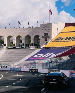 Daniel Wu Instagram - Getting the tour of the #nascarclash 1/4 mile track inside the LA Colosseum from @dennyhamlin ahead of the race this Sunday. Short and sweet.

 #wearestudentdrivers #nascar @nascar @toyotausa