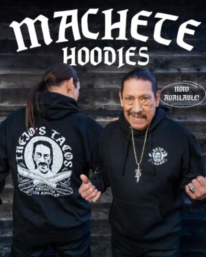 Danny Trejo Instagram - New Merch Drop! Unveiling the Machete Hoodie! A slice of style and comfort from Trejo’s Tacos! Now available by in our IG store or at TrejosStore.com!

Wrap yourself in some warmth with this Machete Hoodie! 

Come visit us at one of our 4 locations or order online at TrejosTacos.com

📍Hollywood Cantina
1556 N Cahuenga Blvd 90028

📍Santa Monica
316 Santa Monica Blvd 90401

📍La Brea
1048 S La Brea Ave 90028

📍Farmer’s Market
6333 W 3rd Street 90036

#trejostacos #trejoscantina #trejoscerveza #dannytrejo #losangeles #tacos #burritos #cocktails #tacotuesday #foodporn #instafood #happyhour #tacolover #bowls #burritobowls #healthylifestyle #healthyfood #healthandwellness