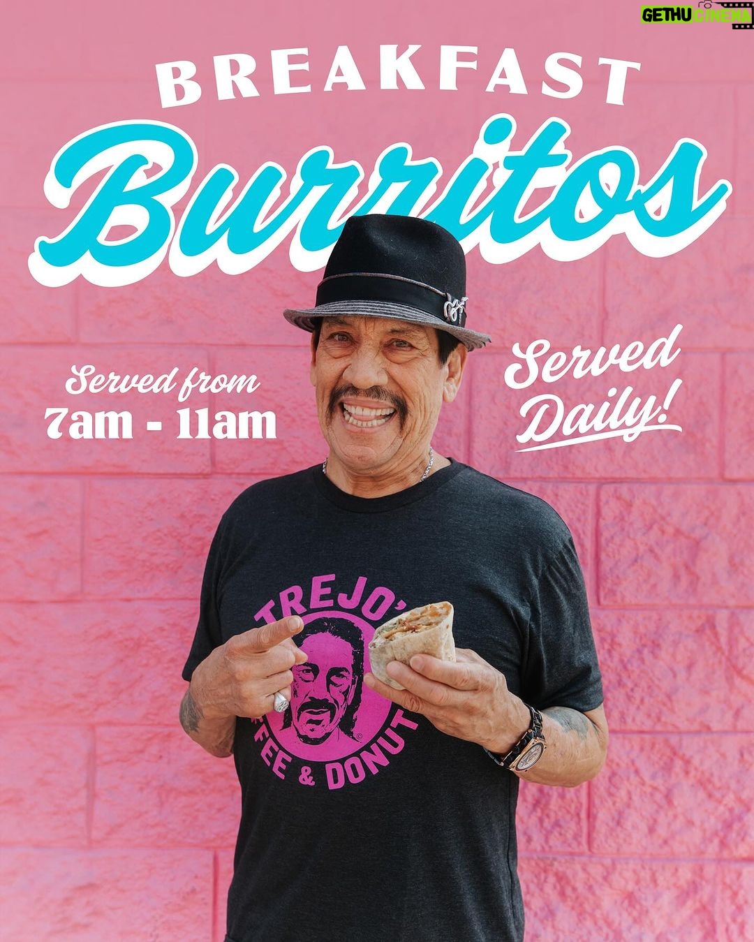 Danny Trejo Instagram - Did someone say “Breakfast Burritos?” 🤤 Made with scrambled eggs, bean dip, cheese, tortilla strips, tots and salsa? And you can add bacon or avocado! 🫢 Swing by from 7AM - 11AM to get your own! Open daily 7AM-4PM 📍6785 Santa Monica Blvd, Los Angeles #trejostacos #trejosdonuts #trejoscantina #trejoscerveza #trejosdonutsandcoffee #coffeeshop #losangeles #donuts #dannytrejo #breakfast #bakers #donutsandcoffee Trejo's Coffee & Donuts