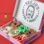Danny Trejo Instagram - Deck the halls with festive joy and Christmas Donuts at Trejo’s Donuts! 🎄🍩 Unwrap the sweetness of the season with these 6 delicious donuts! 🦌Rudolph The Rednose Reindeer Chocolate abuelita with candied eyes, m&m nose and pretzel antlers 🎄Ornament Filled donut with spiced apple jam filling, buttermilk glaze and design 🎅Candy Cane Chocolate abuelita glaze with candy cane sugar glaze 🎁Holiday Gift Buttermilk glaze with buttermilk drizzle 🤶Christmas Cumpleanos Buttermilk glaze with Christmas sprinkles 👼Merry & Bright Red/Green Buttermilk glaze Open daily 7AM-4PM 📍6785 Santa Monica Blvd, Los Angeles #trejostacos #trejosdonuts #trejoscantina #trejoscerveza #trejosdonutsandcoffee #coffeeshop #losangeles #donuts #dannytrejo #breakfast #bakers #donutsandcoffee Trejo's Coffee & Donuts