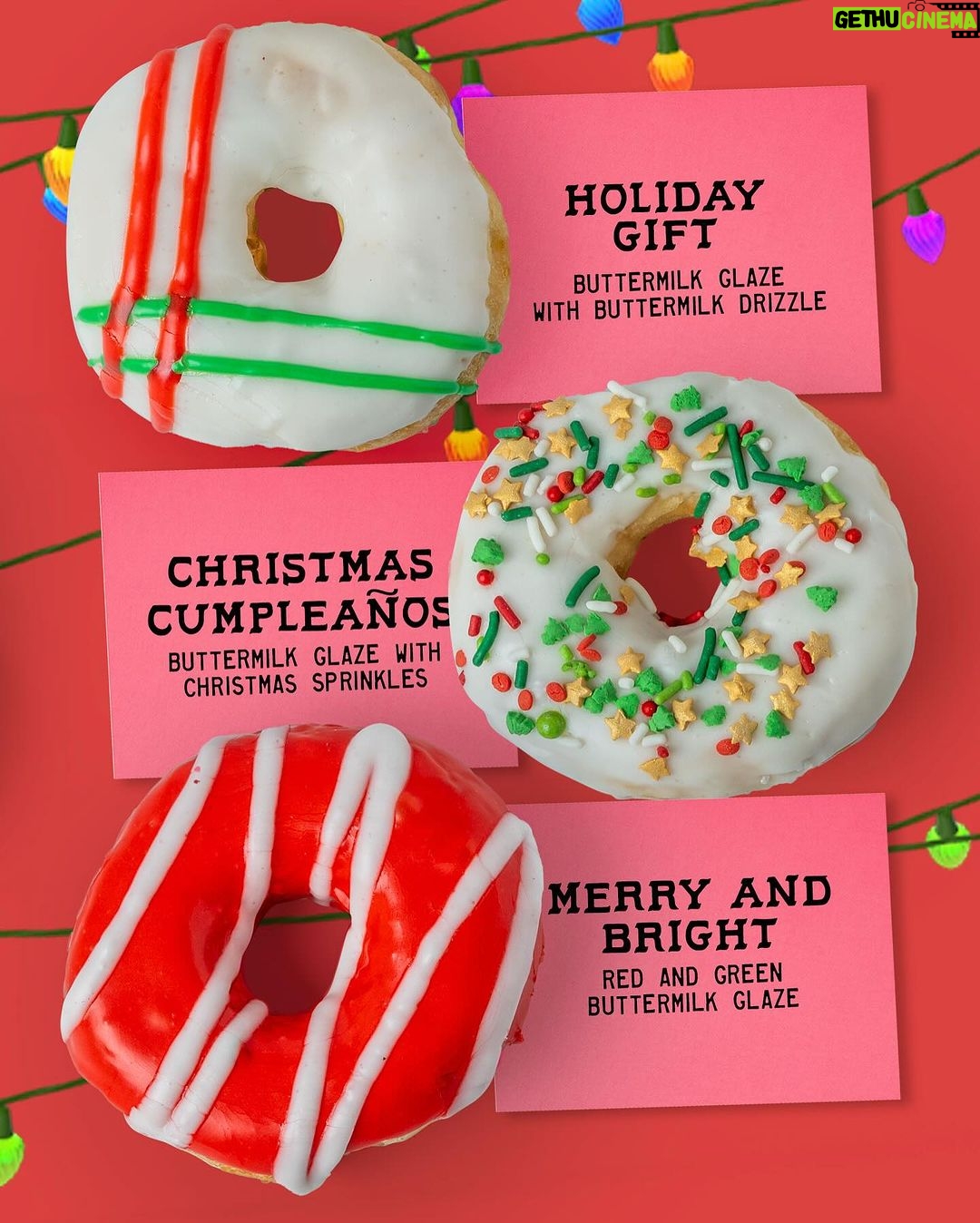 Danny Trejo Instagram - Deck the halls with festive joy and Christmas Donuts at Trejo’s Donuts! 🎄🍩 Unwrap the sweetness of the season with these 6 delicious donuts! 🦌Rudolph The Rednose Reindeer Chocolate abuelita with candied eyes, m&m nose and pretzel antlers 🎄Ornament Filled donut with spiced apple jam filling, buttermilk glaze and design 🎅Candy Cane Chocolate abuelita glaze with candy cane sugar glaze 🎁Holiday Gift Buttermilk glaze with buttermilk drizzle 🤶Christmas Cumpleanos Buttermilk glaze with Christmas sprinkles 👼Merry & Bright Red/Green Buttermilk glaze Open daily 7AM-4PM 📍6785 Santa Monica Blvd, Los Angeles #trejostacos #trejosdonuts #trejoscantina #trejoscerveza #trejosdonutsandcoffee #coffeeshop #losangeles #donuts #dannytrejo #breakfast #bakers #donutsandcoffee Trejo's Coffee & Donuts